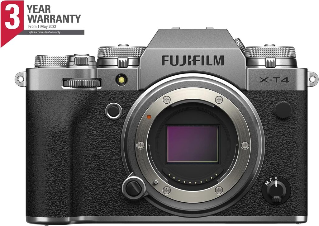 Fujifilm X-T4 Fotocamera Digitale Mirrorless 26 MP, Sensore X-Trans CMOS 4, Stabilizzatore IBIS, Filmati 4K 60p, Mirino EVF, Schermo LCD 3 Touch Vari-Angle, Solo Corpo, Argento
