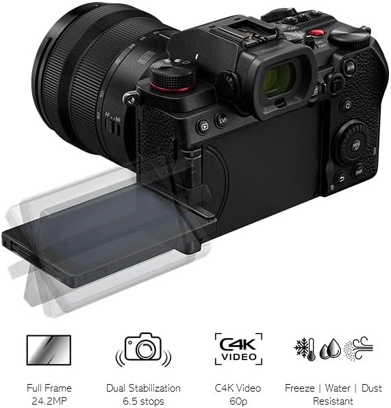 Panasonic Lumix Pack DC-S5AMKB Full Frame Mirrorless Macchina Fotografica, Sensore CMOS Full Frame 24.2MP ISO Dual Native, Obiettivo Lumix 20-60 mm, Batteria Lumix BLK22, Nero